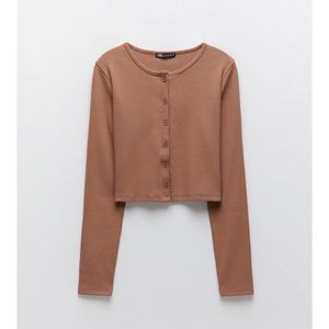 cropped cardigan brown- RIBBED JACKET WITH BUTTONS